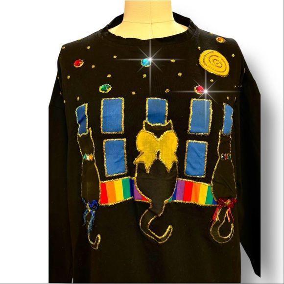 VTG Moon Dance Atlanta Women's One Size Cat T-Shirt Boxy Gems 90s Cotton - Picture 4 of 10